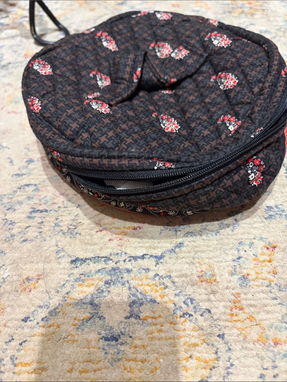 Vera Bradley Quilted Round Crossbody Bag in Black and Red Floral